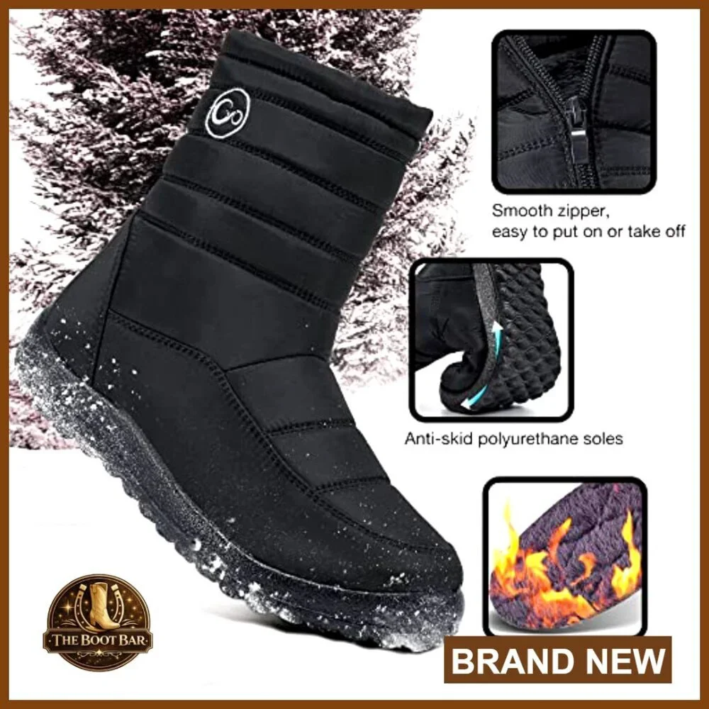 Waterproof Winter Snow Boots with Fur Lining Mid Calf Zipper - Picture 3 of 7
